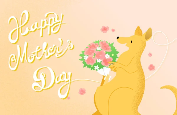 Happy Mother Day Card Celebration Vector Offering Bouquet Flowers Mother — Vector de stock
