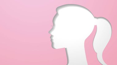 Kadın profil portresi, afiş vektör illüstrasyonunu fotokopi alanıyla kesti. 8 Mart Uluslararası Kadınlar Günü afişi.