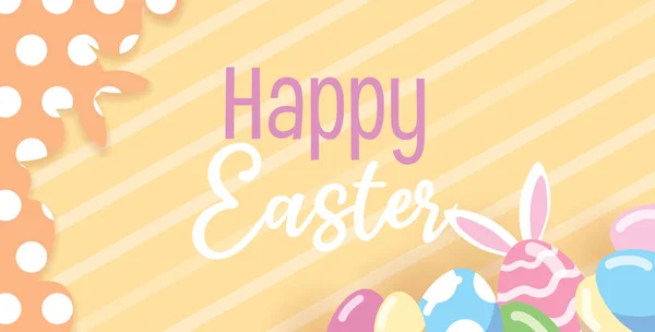 Colorful Easter Eggs Border Frame White Bunny Ears Banner Vector — Vettoriale Stock
