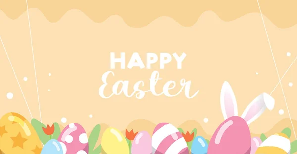 Easter Eggs Rabbit Ears Border Frame Template Banner Vector Illustration — Vettoriale Stock
