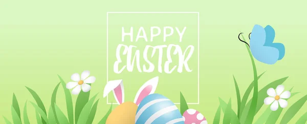 Fijne Paasdag Groeten Achtergrond Vector Illustratie Banner Kleurrijke Chocolade Eieren — Stockvector