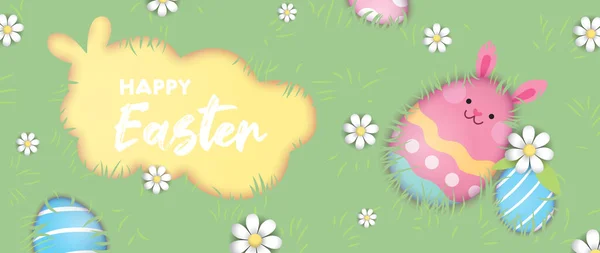 Easter Day Flat Lay Vector Illustration Banner Background Easter Eggs — Vettoriale Stock