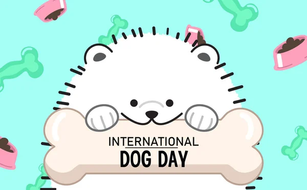 Cute Pomeranian Dog Holding Bone World Dog Day International Dog — Vector de stock