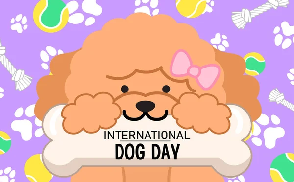 Cute Poodle Dog Holding Bone Dog Paw Toys Pattern Wallpaper — Vector de stock