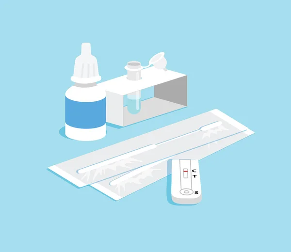Close Antigen Test Kit Atk Home Kit Extract Sample Swab — Vetor de Stock