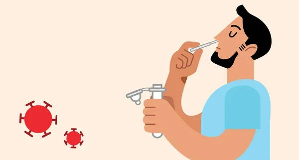 Man Profile Taking Sample Nasal Swab Self Testing Home Wit — Vetor de Stock