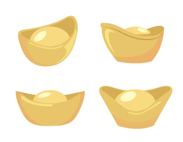 Four Flat Design Illustration Chinese Gold Sycees Ingots Set Vector — Vetor de Stock
