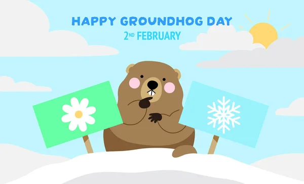 Groundhog Phil His Snowy Burrow Choosing Spring Winter Sun Hidden — Vector de stock