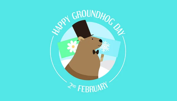 Προφίλ Groundhog Φορώντας Ένα Κορυφαίο Καπέλο Χαιρετισμό Πανό Φεβρουαρίου Προβλέψεις — Διανυσματικό Αρχείο