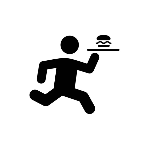 Pracownik Fast Food Prowadzi Ikonę Człowieka Hamburgerem Kelner Hamburgerem Ikonie — Wektor stockowy
