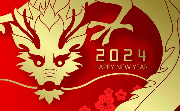 Китайський Новий Рік 2024 Золотий Папір Вирізав Картку Стилю Азіатська — стоковий вектор