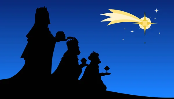 Trois Rois Bibliques Forme Silhouette Noire Regardant Star Bethlehem Trois — Image vectorielle