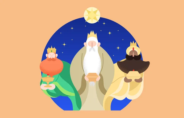 Три Библейских Царя Мудрецы Рисуют Векторные Иллюстрации Богоявление Векторное Знамя — стоковый вектор