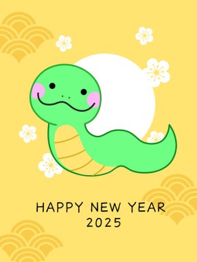 Yılan çiziminin Çin 'deki yeni yılı. Mutlu Ay Yeni Yılı 2025 Çizgi film Zodiac yılanlı tebrik kartı.