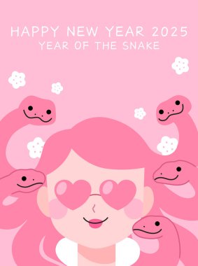 Yılan Yılı 2025 Medusa kız illüstrasyonu. Yılanlı saç tasarımı olan tatlı bir kız..