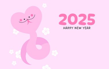 Yılan 2025 'in mutlu Çin yılbaşı çizgi filmi Zodiac yılanı. Kalp şeklinde yılan..