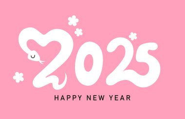 Kalp şeklinde Çin zodyak yılanı. Yılan 2025 'in yeni yılı kutlu olsun. Çizgi film yılan vektör illüstrasyonlu tebrik kartı..