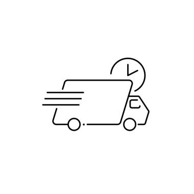 Hızlı teslimat vektör kamyon vektörü. Ürünler ve web sitesi tasarımı için hızlı dağıtım zamanı etiketi.