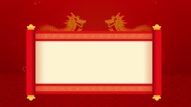 Çin kağıt parşömeni yatay görüntü yayıyor. Çin çerçeve şablonu kırmızı fenerlerle yatay video animasyonu.