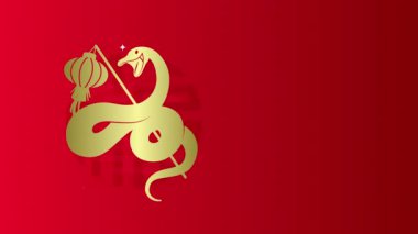 Çin yılbaşı yılanı fener tutuyor. Yılan 2025 'in Çin yeni yılı yatay animasyon videosu.