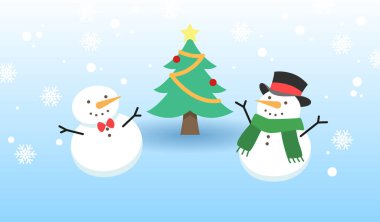 Kardan adam ve yılbaşı ağacı ile kış vektör arka planı. 