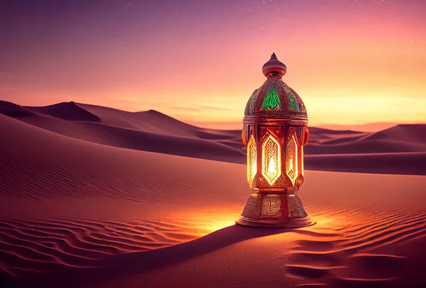 Arabic lamp with a beautiful sunset scene