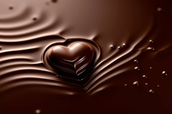 Čokoláda Tvaru Srdce Vycházející Čokoládových Vln — Stock fotografie
