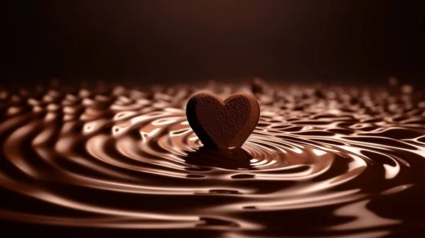 stock image Heart shape chocolate rising from chocolate ripples