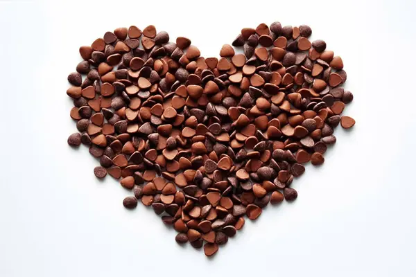 Srdce Nebo Milostný Tvar Roztroušených Čokoládových Lupínků Bílém Pozadí — Stock fotografie