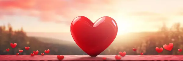 Red heart on aesthetic valentines scenery background