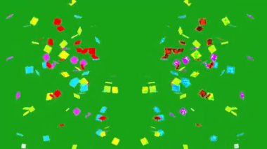 Colorful paper pieces flying on green screen library footage 