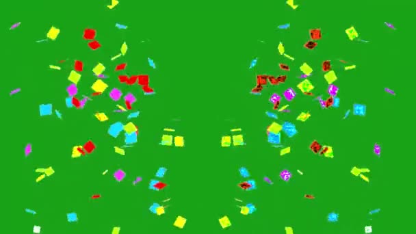 Colorful Paper Pieces Flying Green Screen Library Footage — Stockvideo