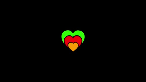 Animated Heart Changing Three Different Colors Footage Black Screen — Vídeo de Stock