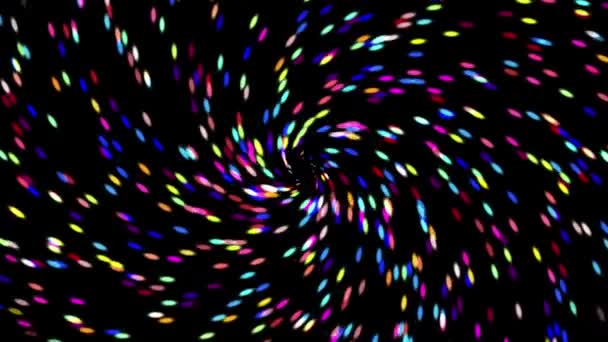 Многоцветные Крутящиеся Линии Формирование Цветочных Форм Анимированное Видео Черном Экране — стоковое видео