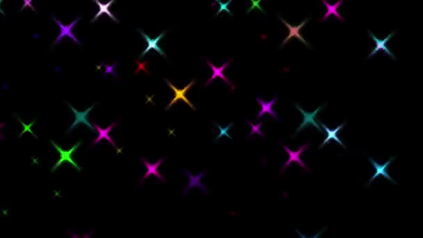 Красочные Звезды Разных Размеров Оживают Черном Экране — стоковое видео