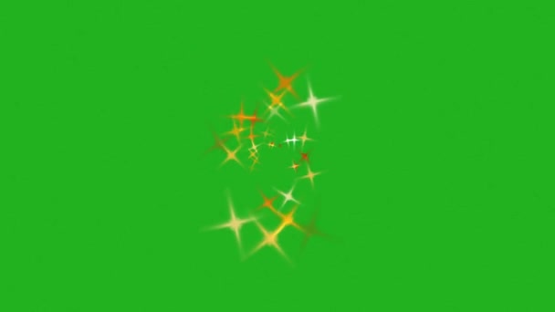 绿色荧幕上多色动画的闪烁星辰 — 图库视频影像