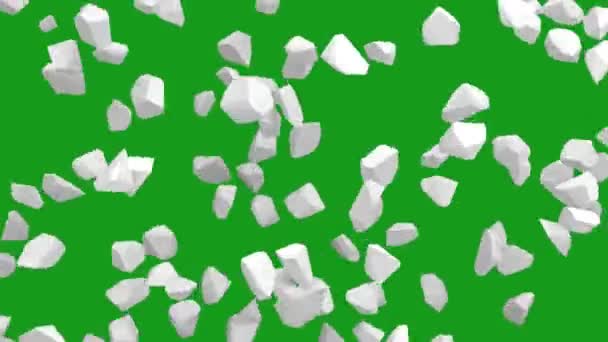 緑色の背景を持つ3Dアニメーションで白い石の爆発 — ストック動画
