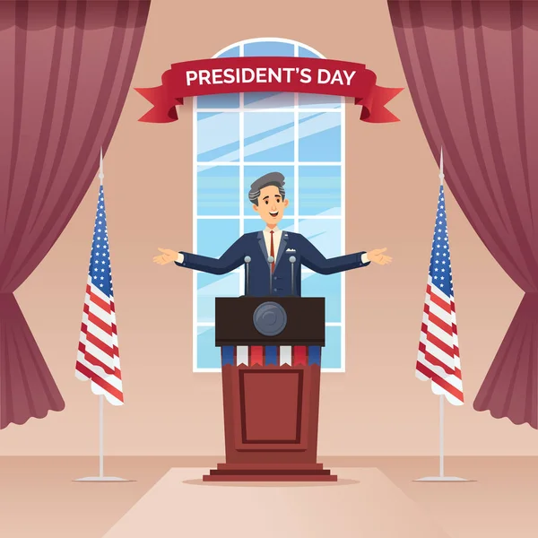 President Day People Speech Podium Stage Indoor Cartoon Illustration Vector — Stockový vektor