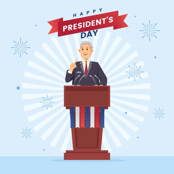 President Day Man Speech Fireworks Celebration Cartoon Character Illustration Background — Stockový vektor