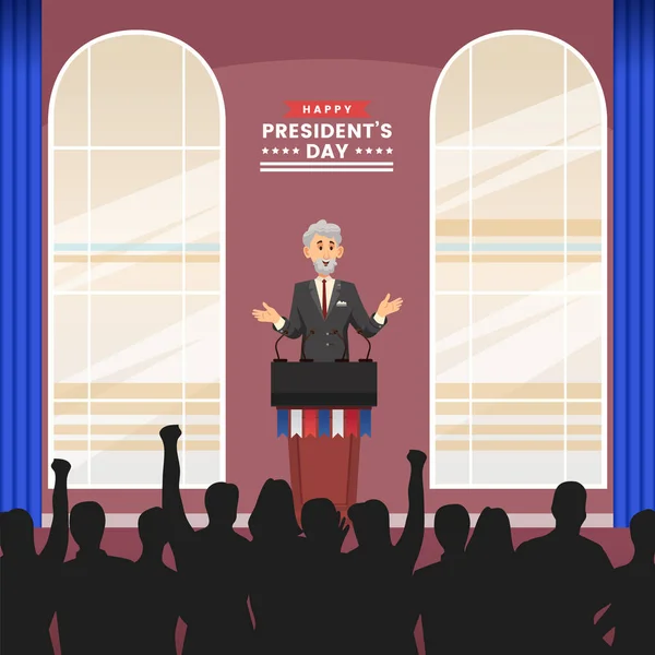 President Day Indoor Building Background Old Man Speech Front Peoples — Stockový vektor