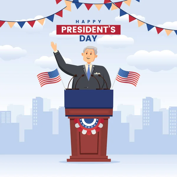President Day Speech Old People Cityscapes Cartoon Illustration Vector — Stockový vektor