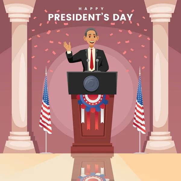 President Day Old Man Speech Indoor Celebrate Cartoon Character Illustration — Stockový vektor