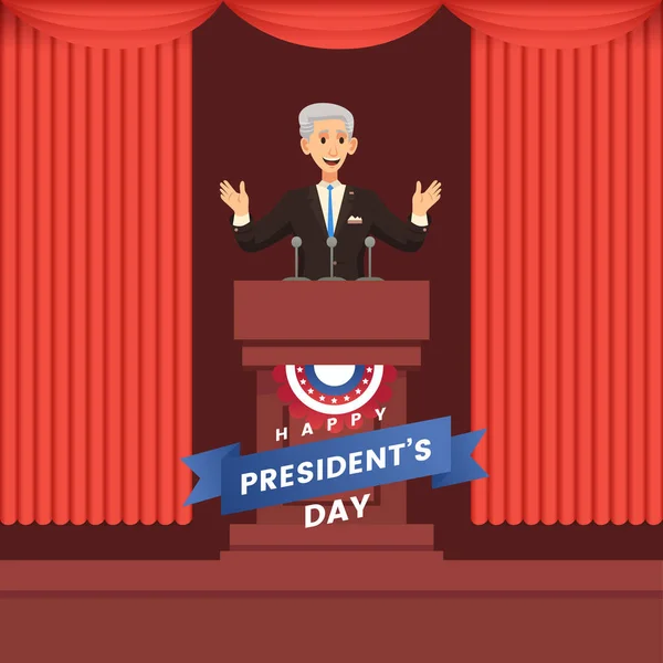 President Day Man Standing Stage Speech Indoor Background Red Cartoon — Stockový vektor