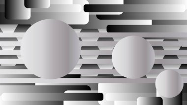 Büyük beyaz daire ve geometrik şekilli beyaz ve gri bir arkaplan çizimi