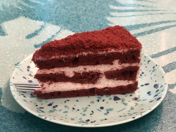 Rood Fluwelen Cake Het Oorspronkelijke Recept Populair Jaren 1940 Fluweel — Stockfoto