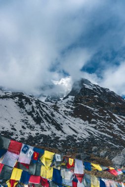 tibetan prayer flags in the mountains in nepal, Mountain in nepal, mount everest country, flags of the mountain clipart