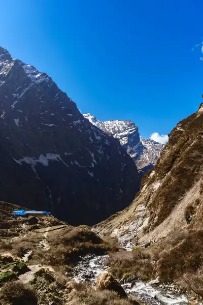 Mardi Himal Dağı, Machapuchare 'den Deurali' ye Majestic Mountain Views, Annapurna Trek Nepal sırasında Himalayaların açılışı.