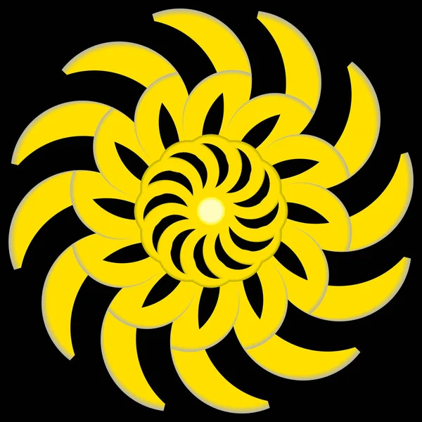 Abstrakcyjny Wzór Kwiat Złotym Słońcem Czarnym Tle — Zdjęcie stockowe