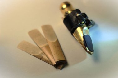 Saksafon ağızlığı ve sazlıkları kapat. 