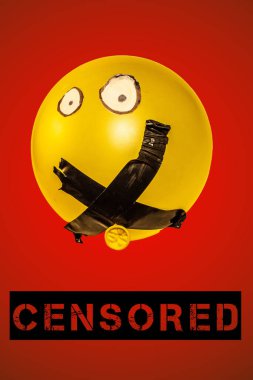 Illuminate the stifling effects of censorship and cancel culture with this evocative concept image portraying a balloon with its mouth sealed shut by tape. clipart